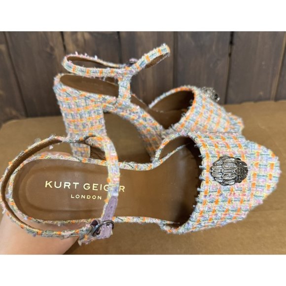 Kurt Geiger 8.5 (39) Platform Kensington London Tweed Fabric Eagle Block heel - Picture 7 of 16